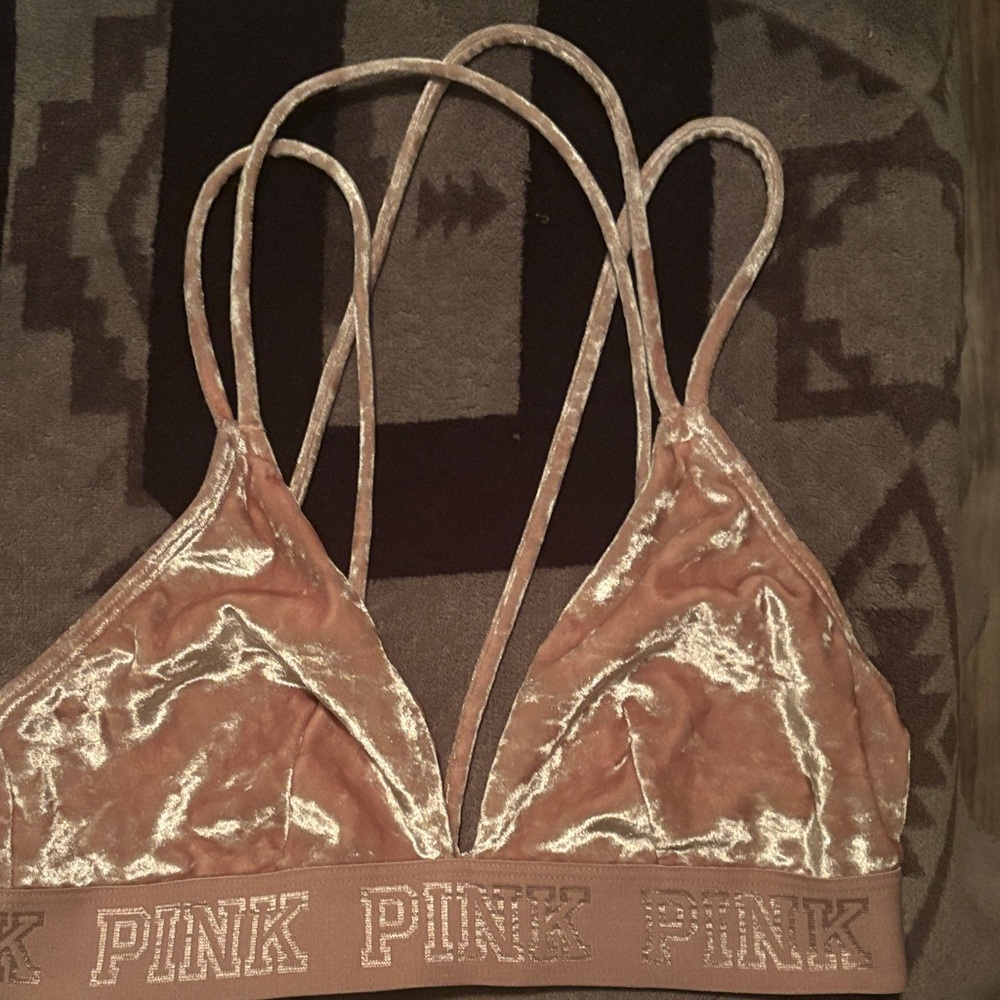 PINK Victoria's Secret Shimmering Velvet Bralette in Tan